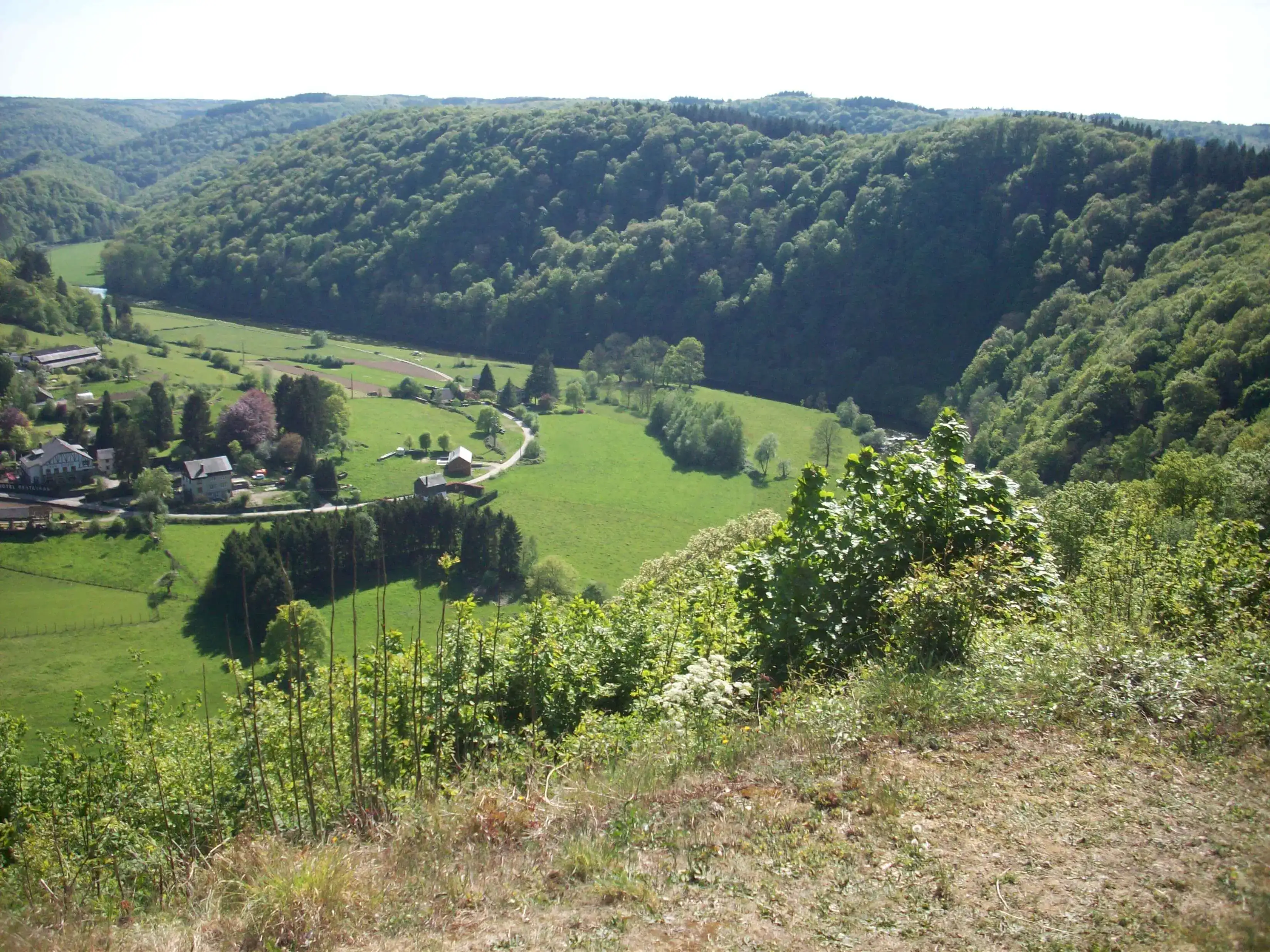 Campsite in Dinant Belgium by the Lesse and Meuse rivers, Belgian Ardennes