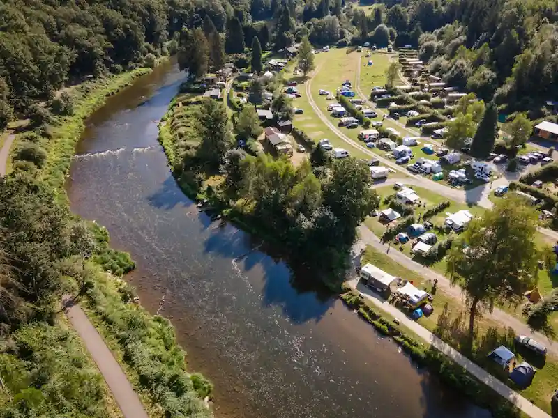 Aerial view of campsite on Semois banks – Belgian Ardennes