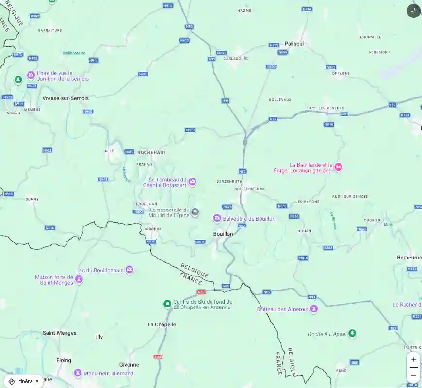 Carte de localisation du Point de Vue de Frahan à Bouillon