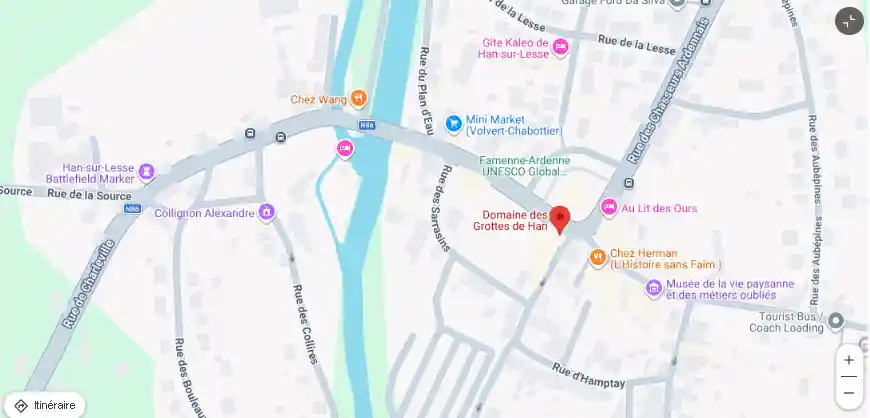 Carte de localisation des Grottes de Han à Han-sur-Lesse