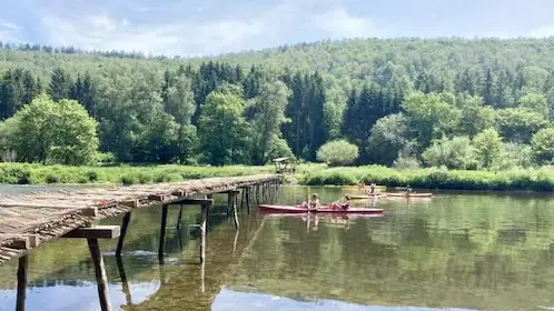 Detail van het vlechtwerk in hazelaarhout — panelen van de brug van Laforêt