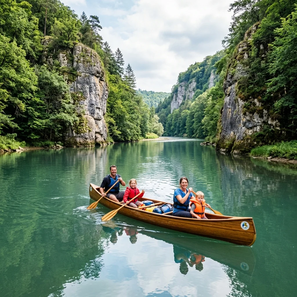 Famille profitant d'une descente en kayak calme sur la Semois